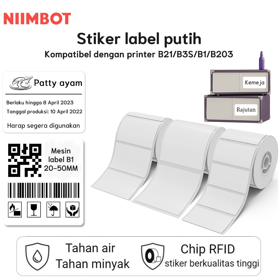 

NIIMBOT B21B1B3S Kertas Stiker Label Termal Putih Lebar Pakaian Harga Komoditas Makanan KODE U8C7