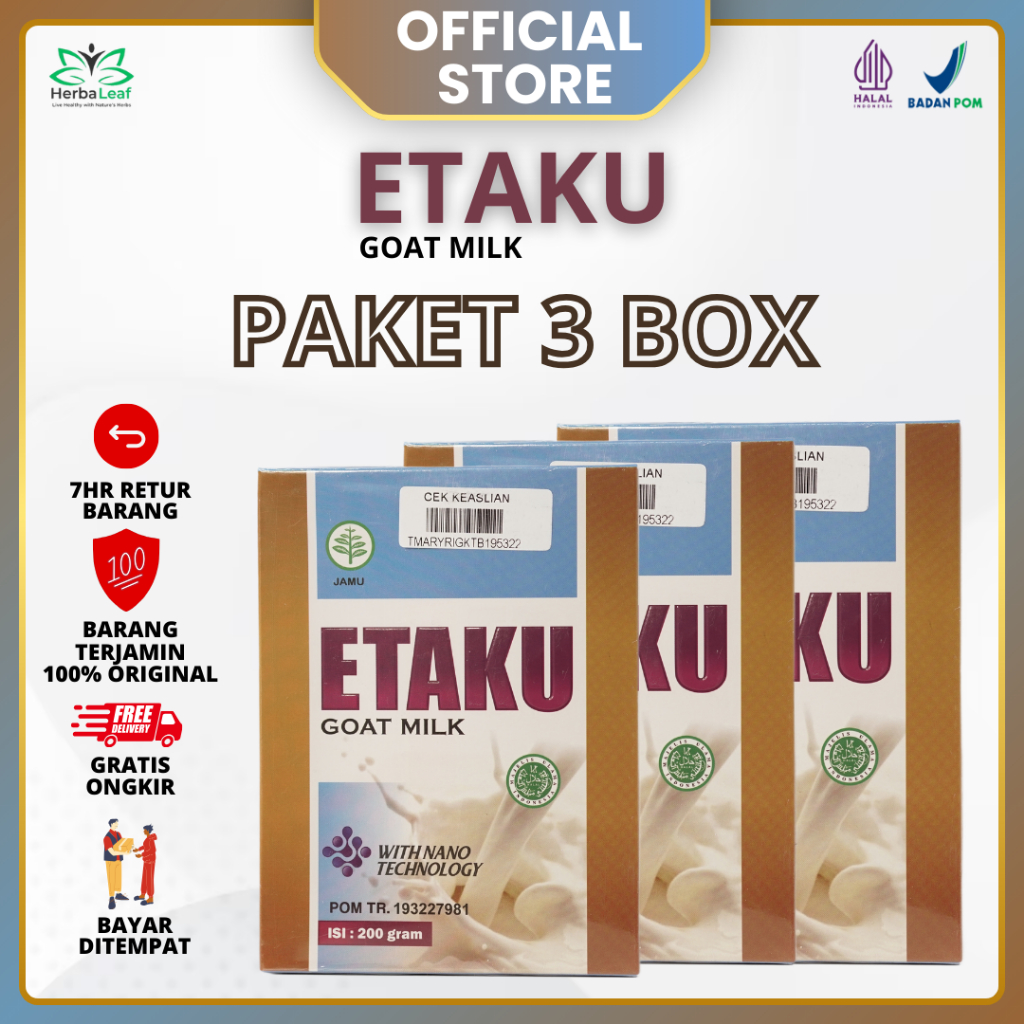 

Paket 3 Box Etaku Goat Milk Susu Kambing Etawa Untuk Nyeri Sendi Tulang dan Penambah Berat Badan