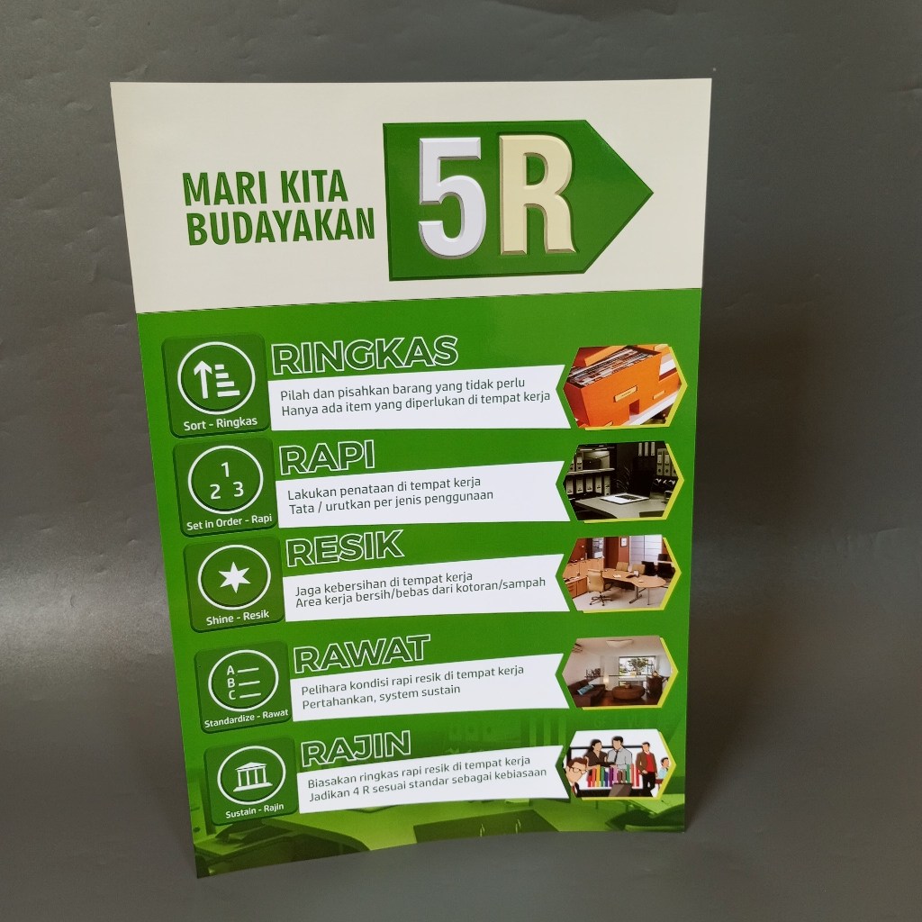 Poster 5R, Poster Budayakan 5 R, TERAPKAN 5R DITEMPAT KERJA, Laminating Glossy