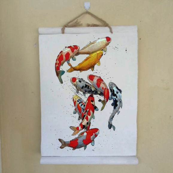 LUKISAN KOI CANVAS KANVAS HIASAN DINDING FENGSHUI PEMBAWA REJEKI