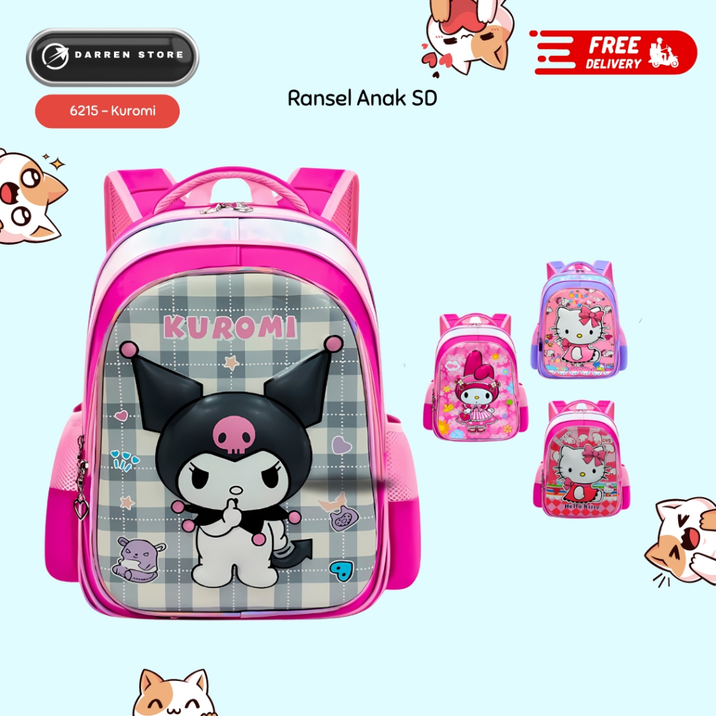 Ransel Anak Cewek 6215 - Tas Perempuan SD 16 inch Terbaru Anti Air