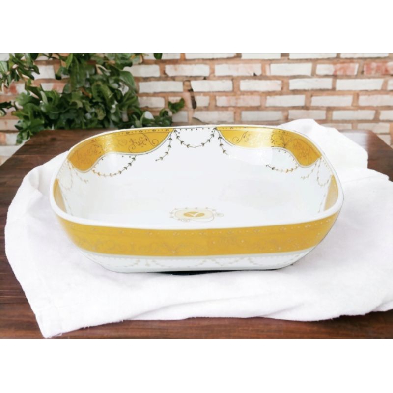 Piring saji Mariska VICENZA P60 motif PADI, design emas (GOLD) mewah, mangkuk saji wadah saji makana