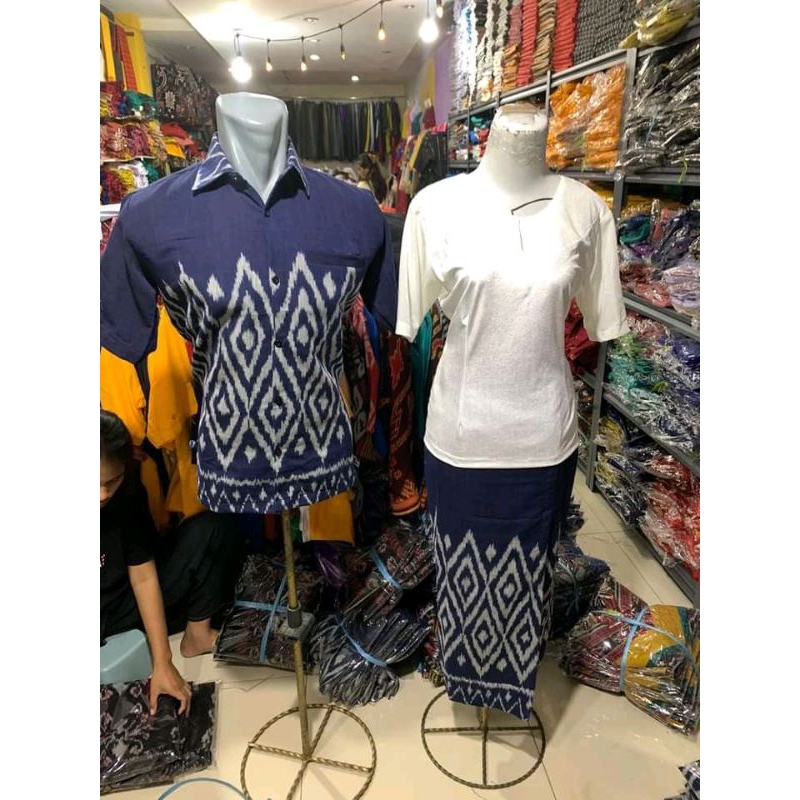 baju setelan dan kemeja set - baju adat toraja pria wanita - kain tenun blanket jepara