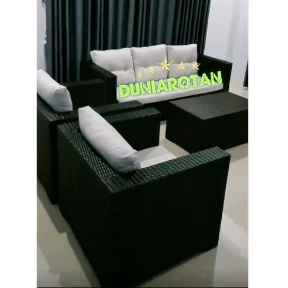 sofa minimalis 3 1 1 rotan sintetis / set kursi tamu 3 1 1