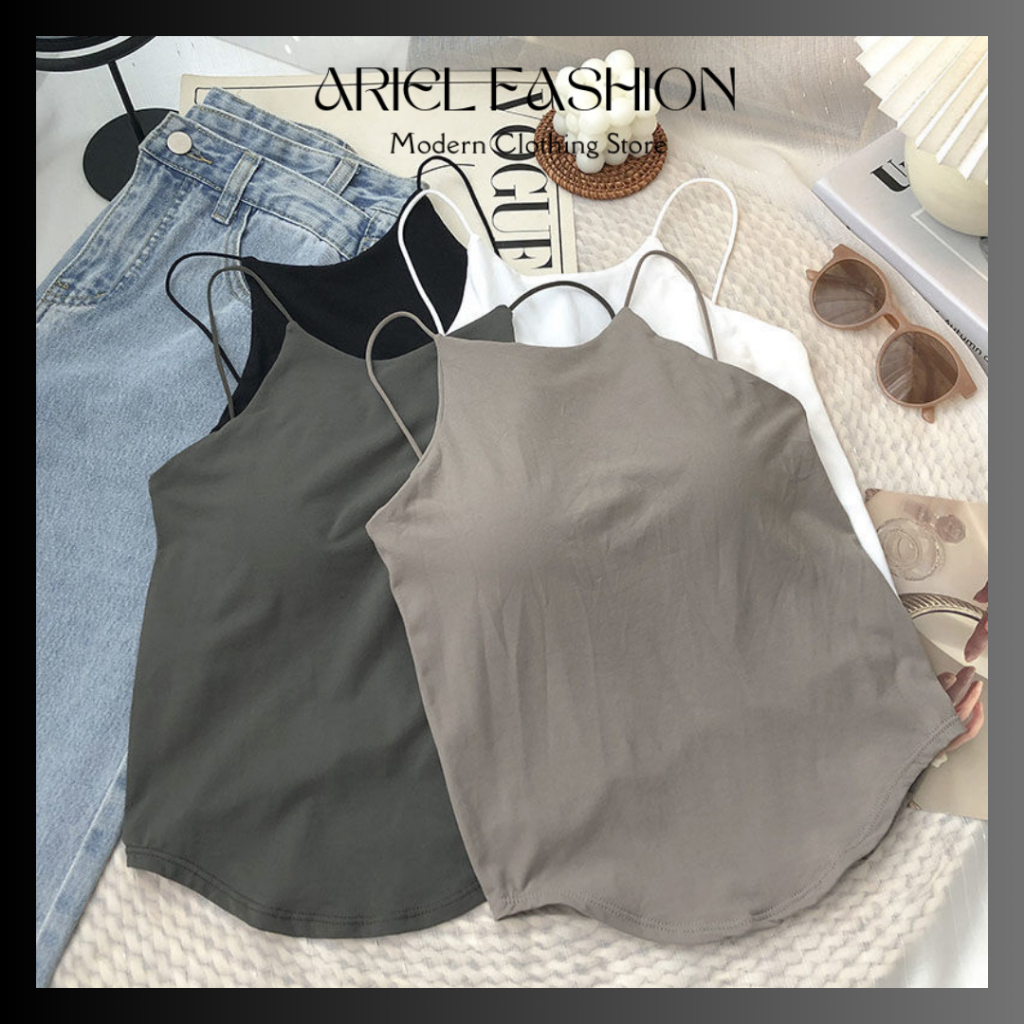 BIG SALE 8.8 ArielFashion Tanktop Wanita Tali Kecil Elastis Tanpa Kawat Bra Cup B515