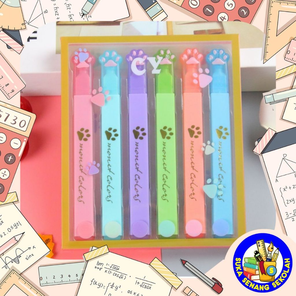 

6 Pcs Highlighter / Stabilo Warna Warni Karakter Paw Kitten S0250
