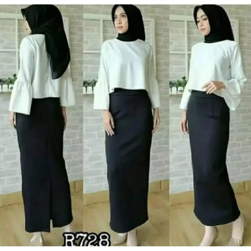 ROK SPAN HITAM PANJANG WANITA ROK SPAN SCUBA PANJANG