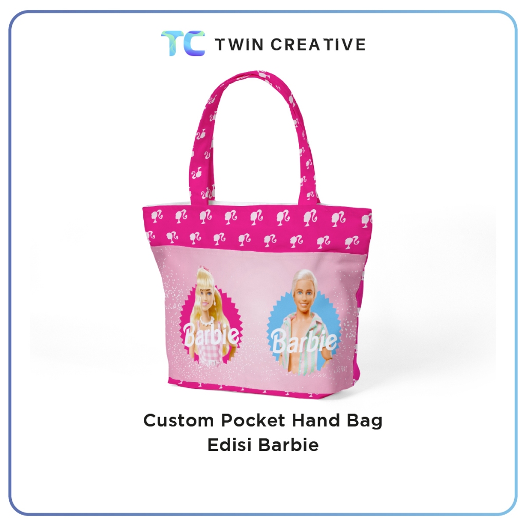 Custom Mini Bag Kanvas / Tas Bahu Wanita / Tas Main Wanita Pink Fanta - Pocket Hand Bag Edisi Barbie