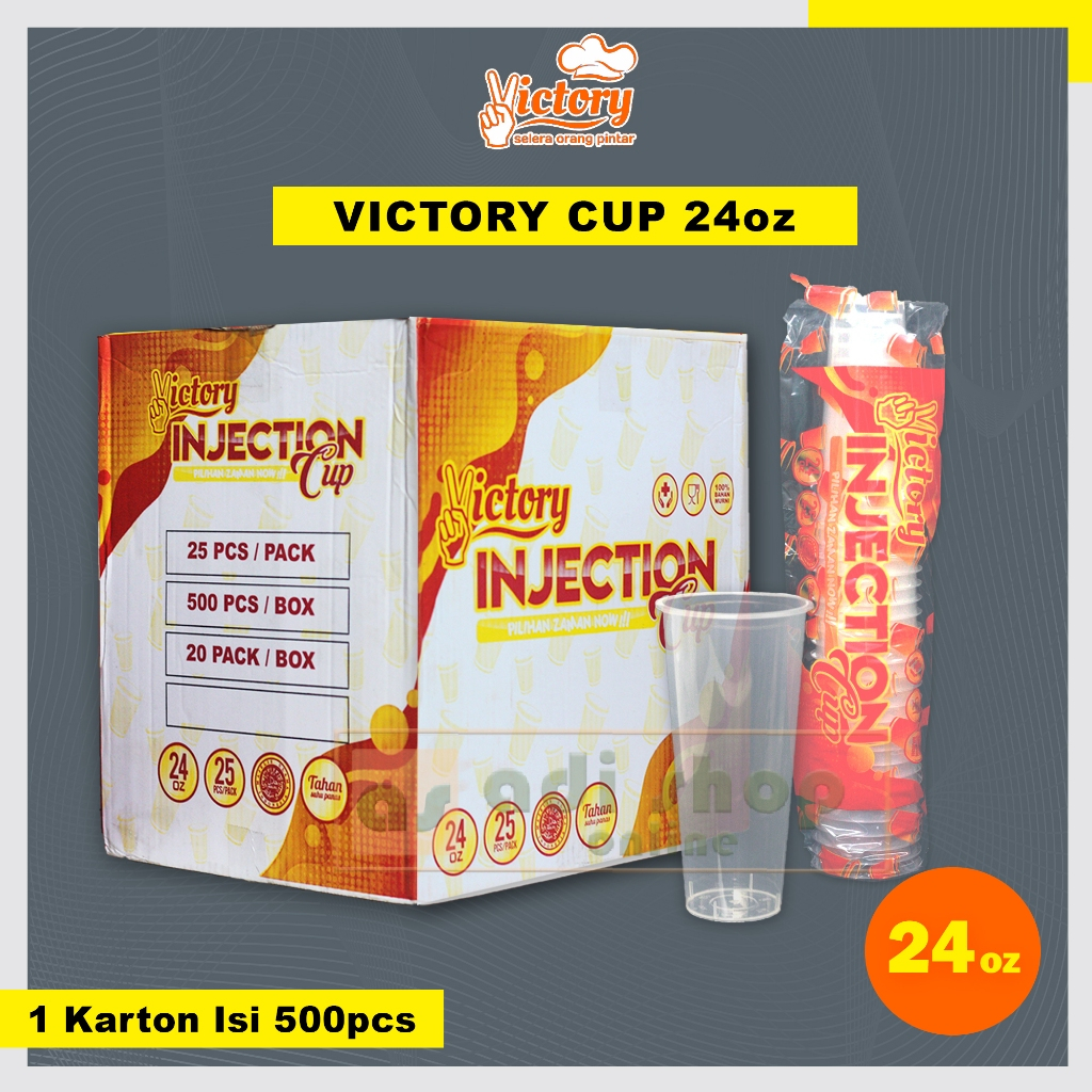 Gelas Plastik CUP INJECTION 24oz 700ML VICTORY / 1 Karton isi 500pcs / Foodgrade Tahan Panas Kopi Ju
