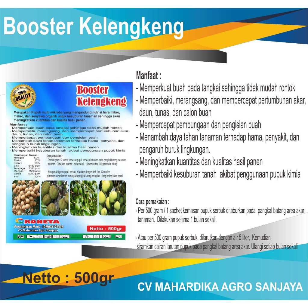 Croneta PUPUK MURNI BOSTER KELENGKENG 500gr, Booster buah Durian, Booster buah Mangga, BoosterAlpuka