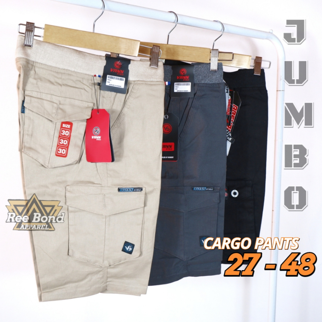 CELANA CARGO PENDEK PRIA KEMPOL PINGGANG KARET KOLOR SIZE 27-48 BIG SIZE JUMBO BAHAN MELAR