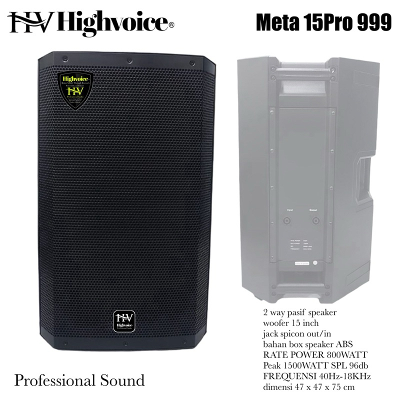 speaker Sound 15 inch peak 1500watt Highvoice Meta 15 pro 999 original