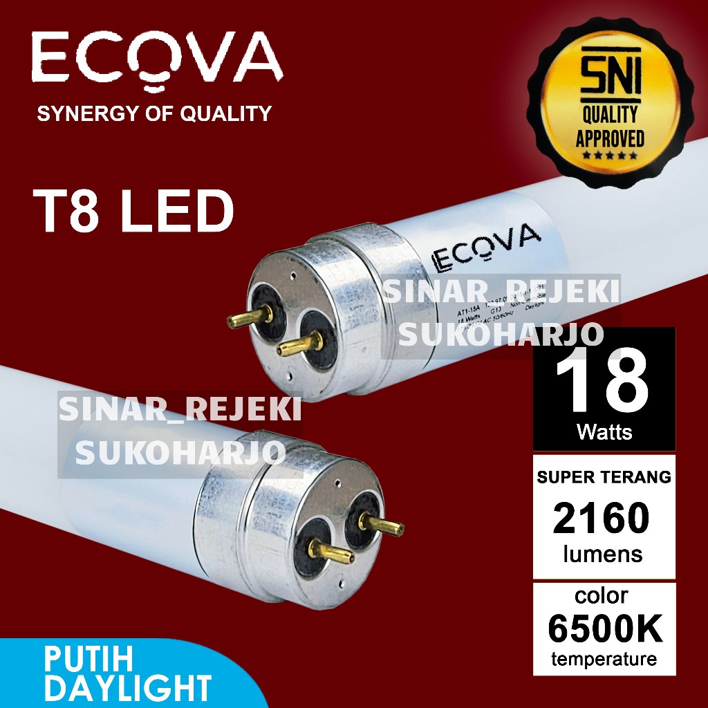 ECOVA LAMPU LED T8 TUBE LAMPU T8 TUBE 18 WATT & 9 WATT PUTIH KAP LAMPU TL LED LAMPU NEON T8