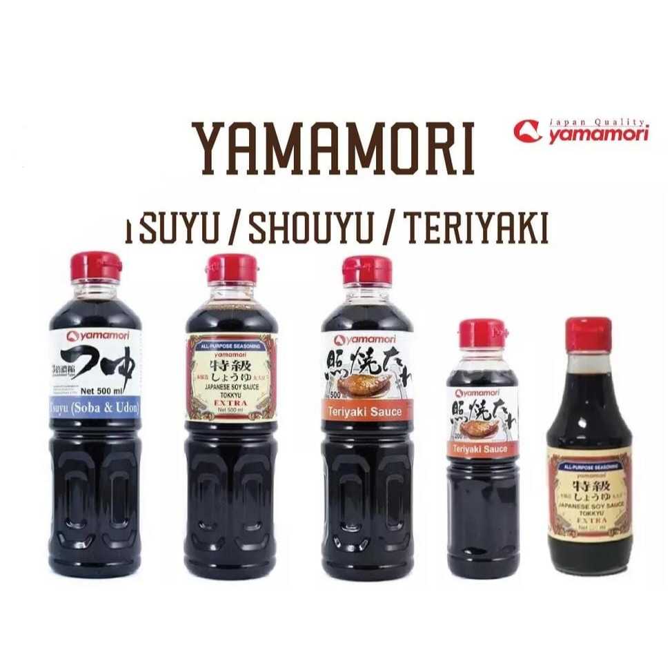 

YAMAMORI TERIYAKI SAUCE 500ML DAN 200ML / YAMAMORI SOY SAUCE / YAMAMORI TSUYU (SOBA&UDANG) rijek kemasan