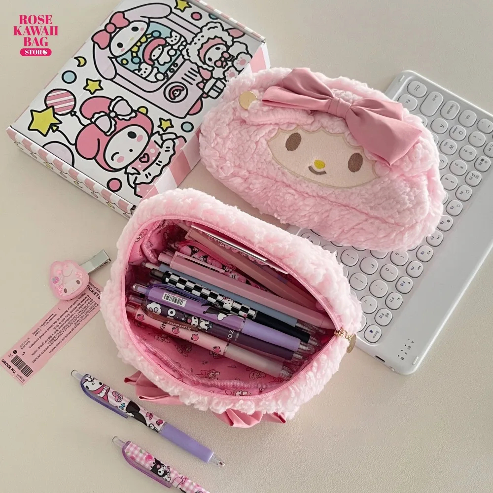 

Sanrio Bag Kawaii Japanese Ins Plush Melody Pen Bag Large Capacity Pencil Pouch Cosmetic Melody Storage Bag for Girls Child Gift