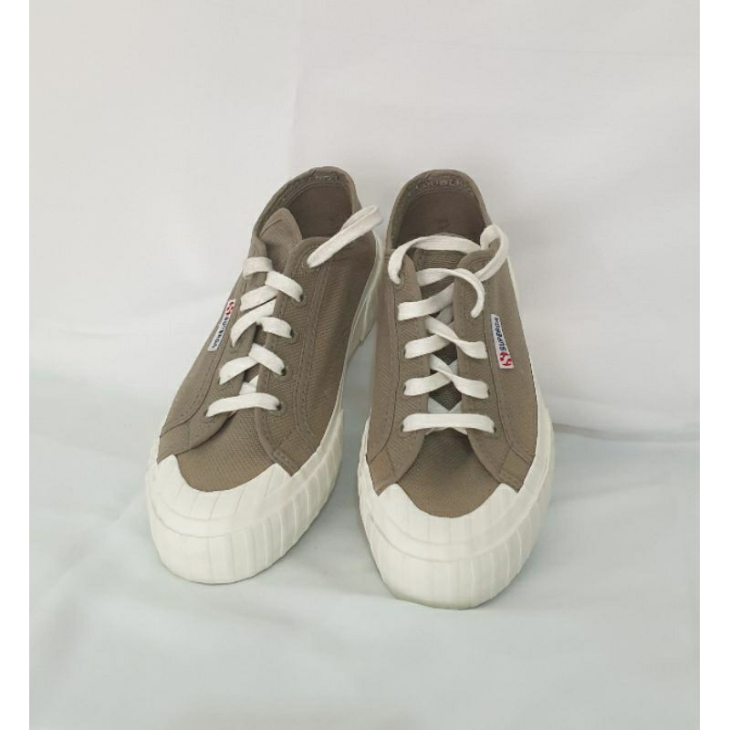 (Preloved) SUPERGA 2630 STRIPE Green Safari- F Avorio/Sepatu Wanita Original