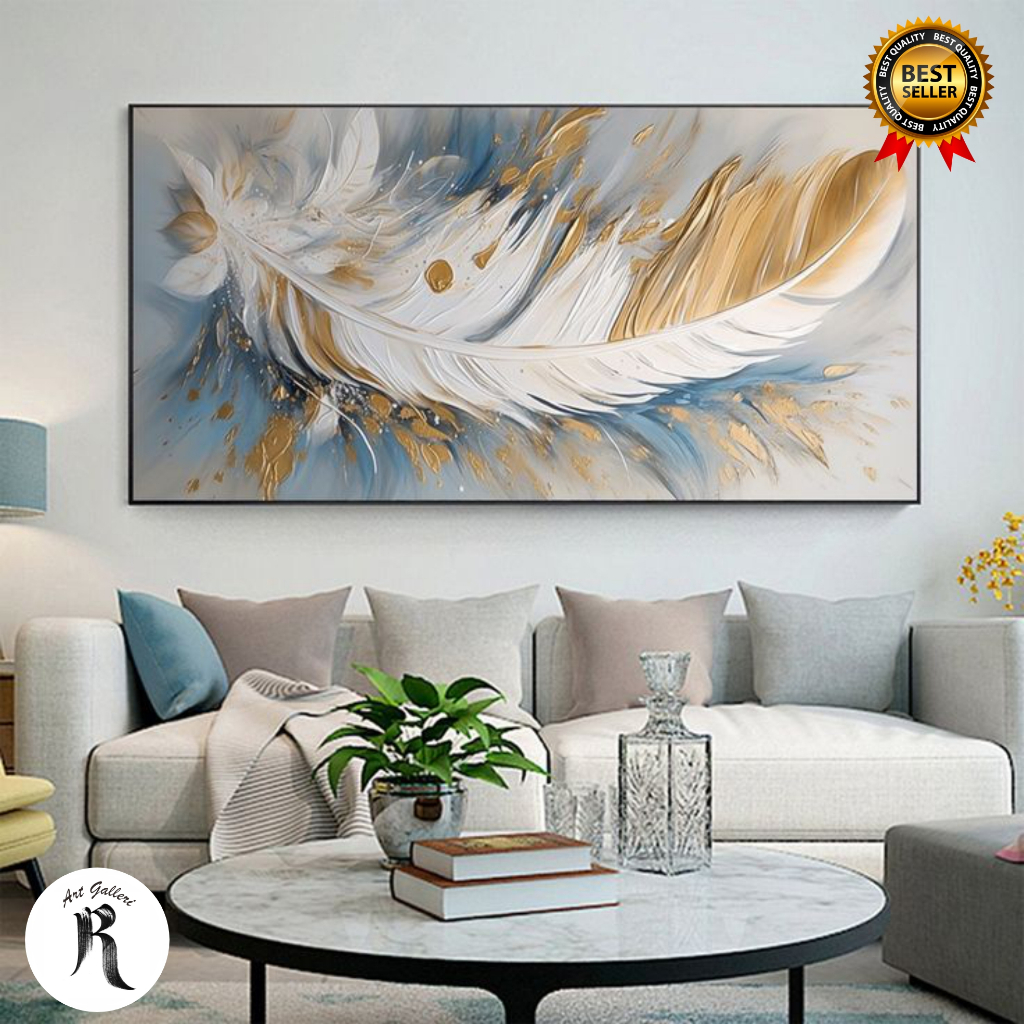 lukisan kanvas bulu abstrak - lukisan abstrak - lukisan aestetic plus frame