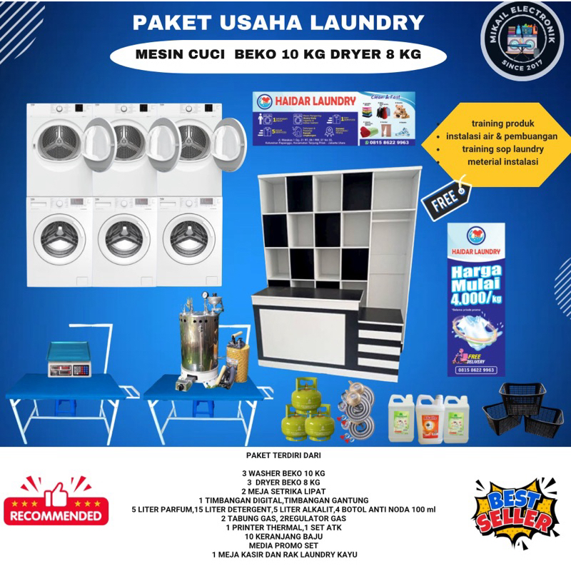 PAKET USAHA MESIN LAUNDRY KILOAN SATUAN BEKO PRO 3 SET 10/8 KG