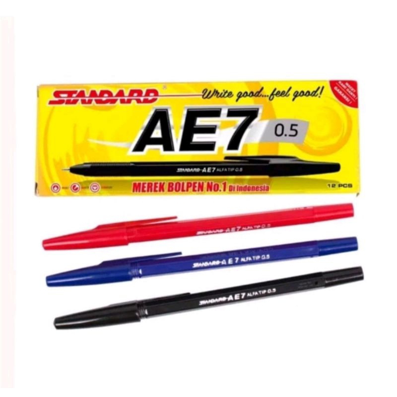 Pulpen pen Standar AE7 0,5 - Biru,Merah ,hitam Pack Isi 12pcs