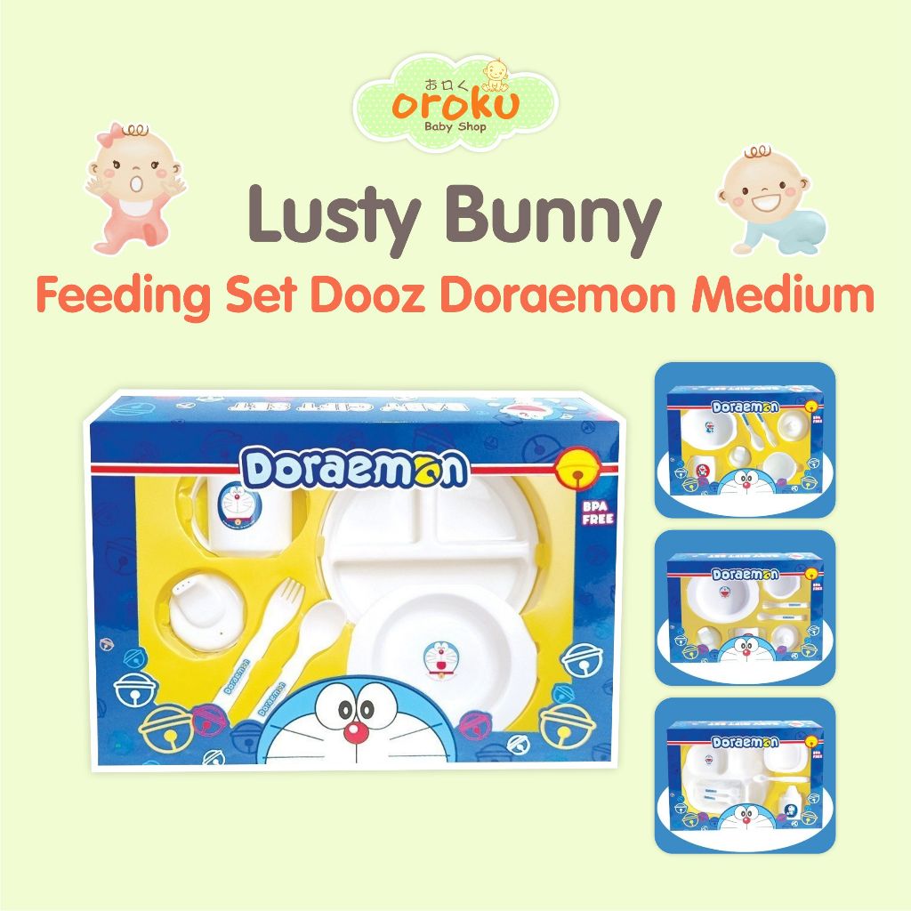 LUSTY BUNNY FEEDING SET DOOZ MEDIUM DORAEMON / FEEDING SET / PERLENGKAPAN MAKAN BAYI