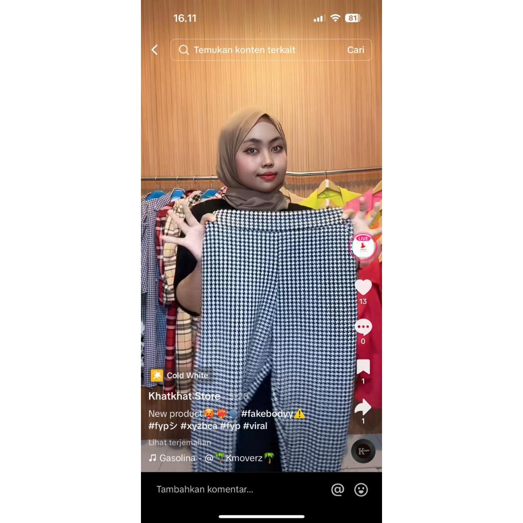 New Celana Wanita Pensil Basic Scuba Motif HT  Karet Pinggang Belakang Kantong Panjang Bawahan