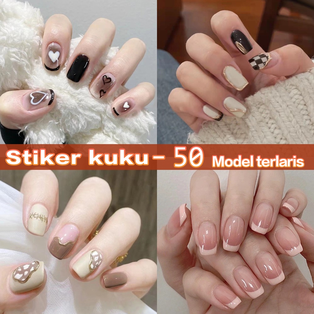 【COD】24 pcs Kuku Palsu 3D / kuku palsu + lem / Perawatan kecantikan kuku / Stiker Kuku Palsu / Kuku 