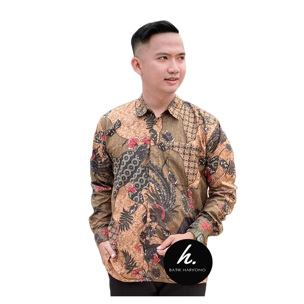 BATIK HARYONO Baju Pria Dewasa Kemeja Lengan Panjang JK01-Cokelat