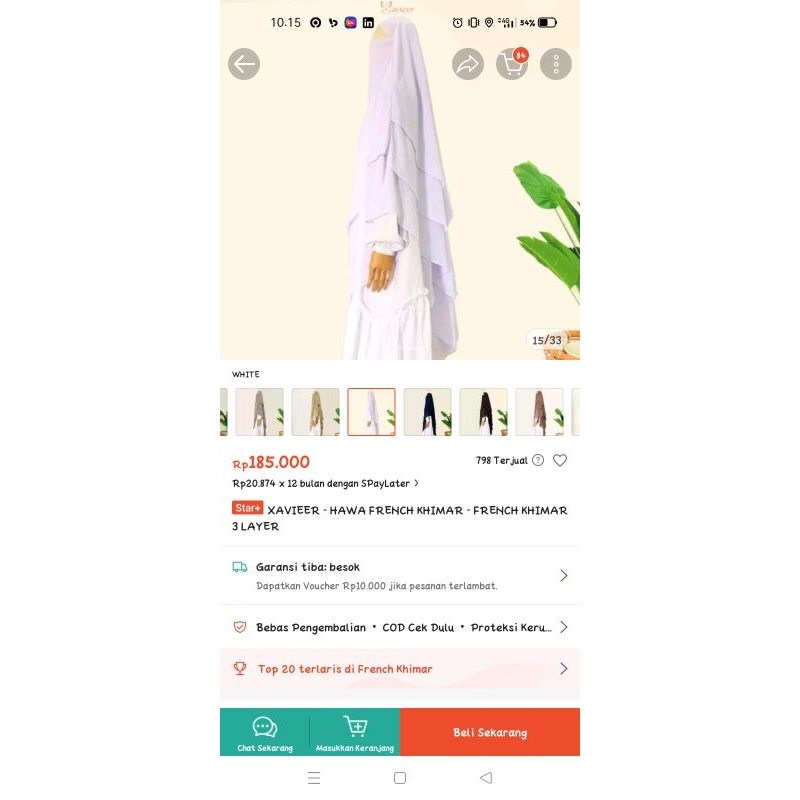 French Khimar Warna Putih Bersih