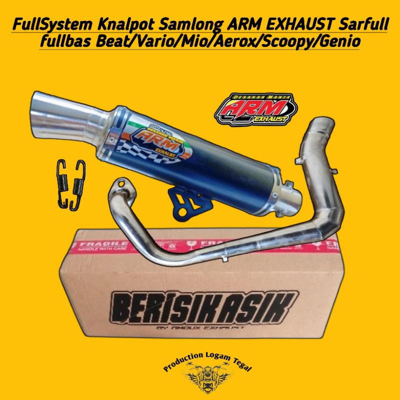 FullSystem Knalpot Samlong ARM EXHAUST Sarfull fullbas Beat/Vario/Mio/Aerox/Scoopy/Genio