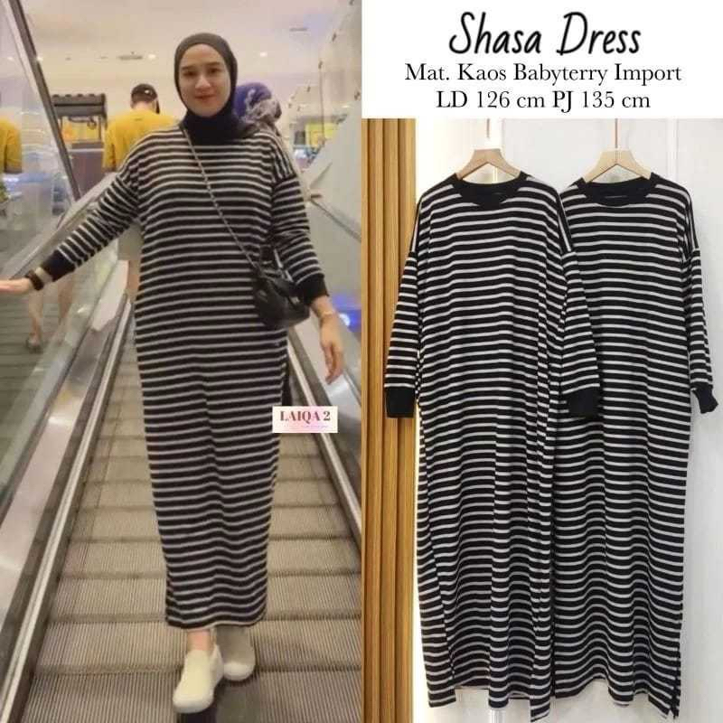 Terbaru dress salur hitam kekinian gamis garis garis murah dress salur wanita remaja baju salur sant