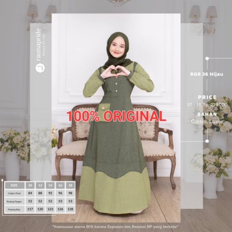 Gamis Remaja Katun RAUNAPRIDE RGR 36 | Gamis Remaja Kekinian | Gamis Remaja Warna Hijau