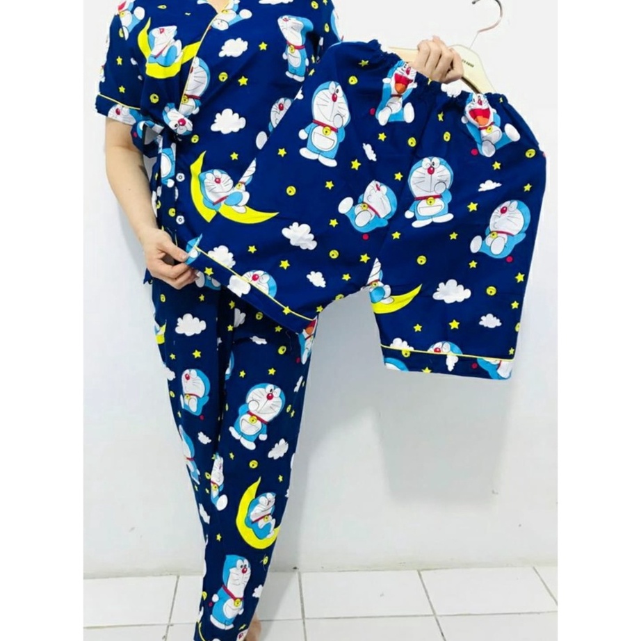 Free Ongkir JNV Kimono 3in1 Wanita Motif Bunga  Karakter Kartun  Satin Embos  Baju tidur Kimono 3in1