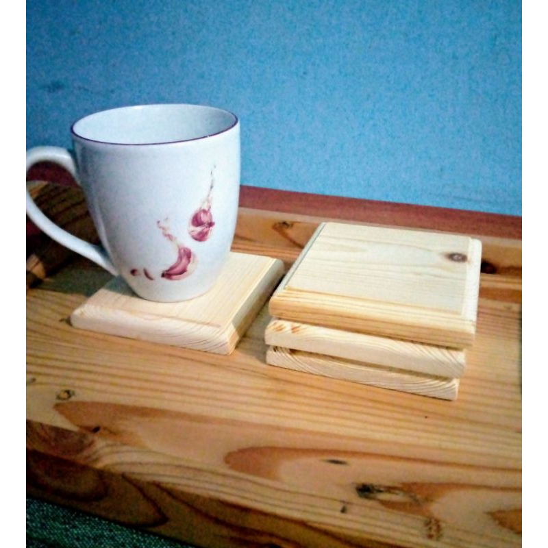 Tatakan gelas wooden coaster kayu pinus