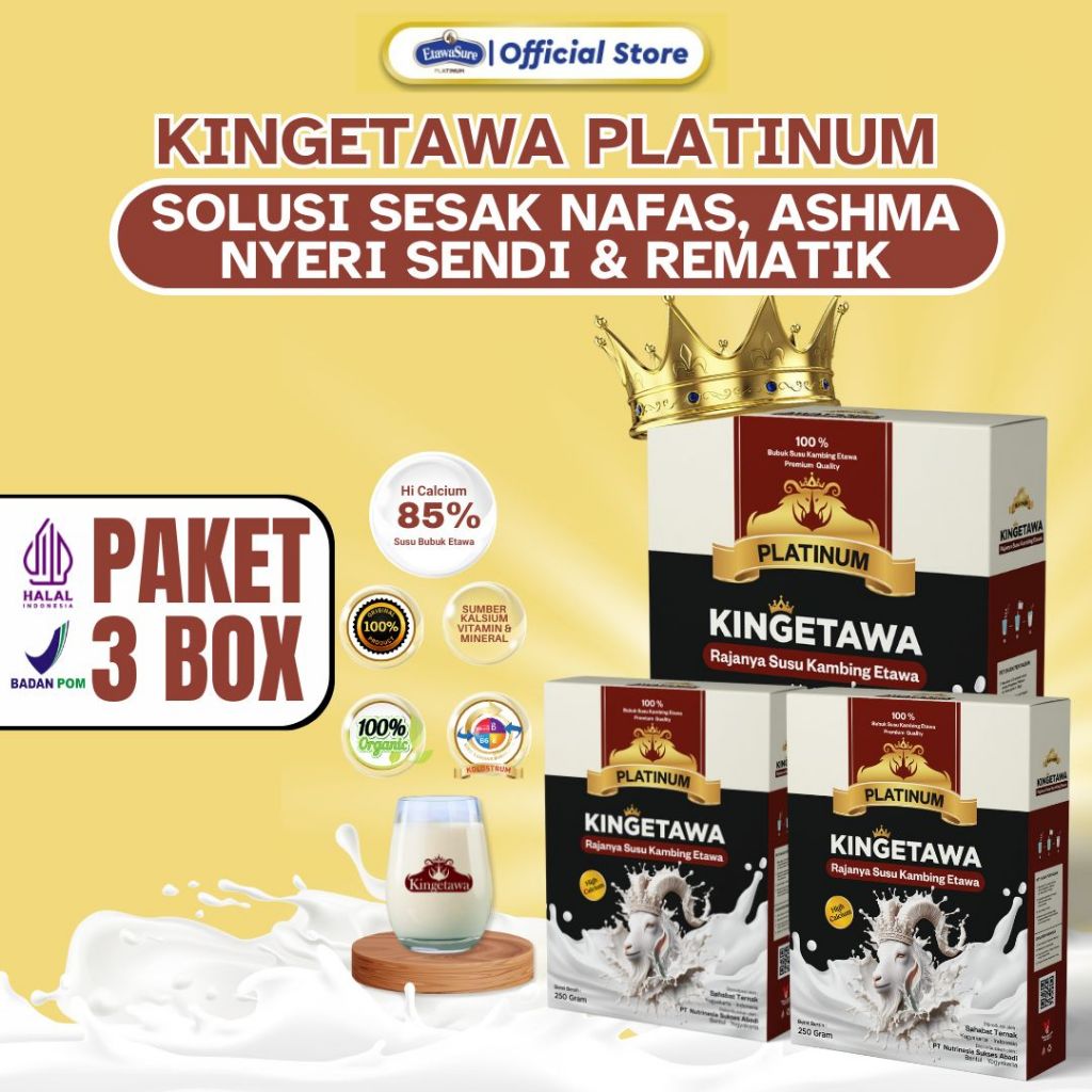 

Kingetawa Platinum Susu Kambing Etawa Premium Untuk Nyeri Ashma, Batuk dan Rematik Paket 3 Box