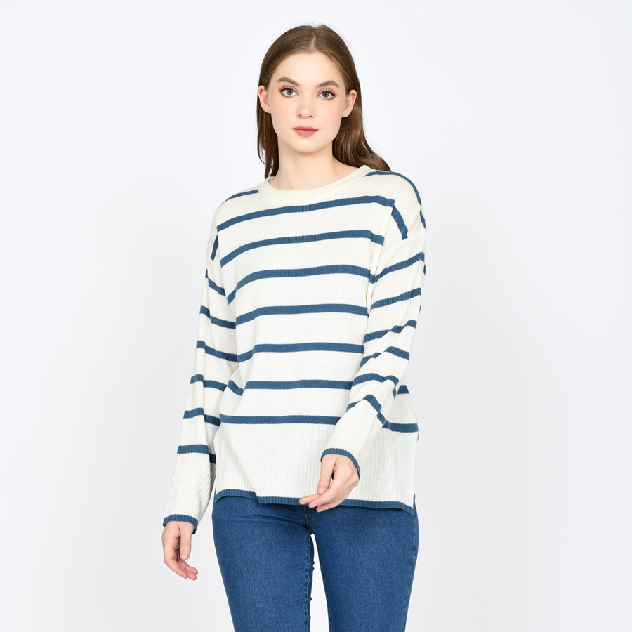 RAJUT.BDG Sweater Rajut Oversize - Baju Atasan Wanita Motif Haru Stripe