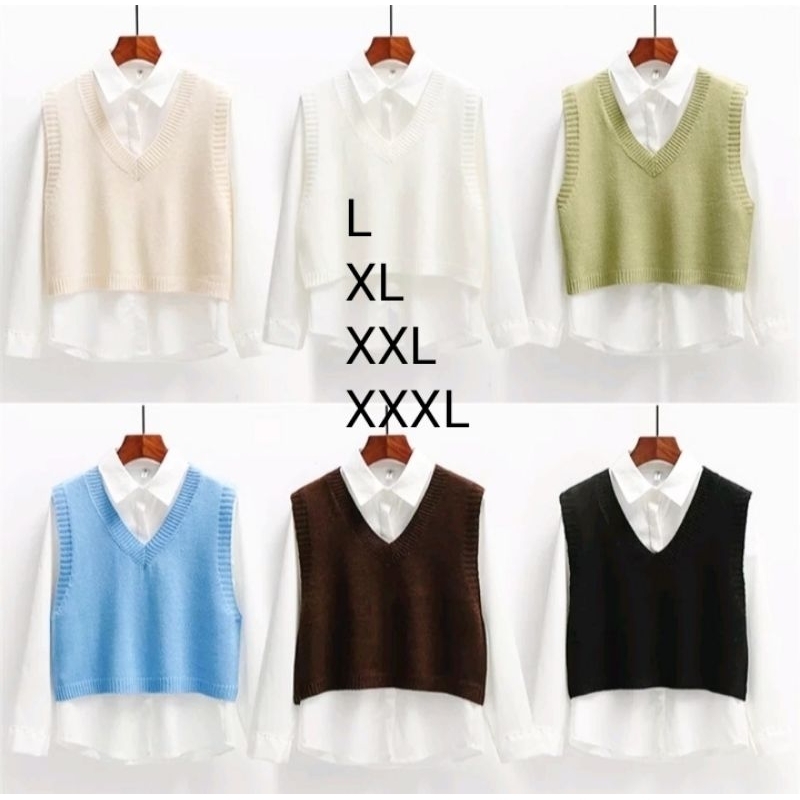 ROMPI/VEST CROP RAJUT - FUCHIA VNECK LD 95/120/130/140