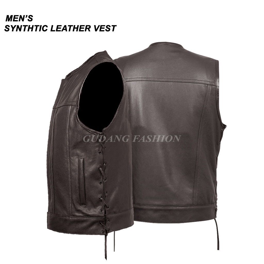 Rompi Pria Rompi Motor Vest Kulit Sintetis Rompi Motor Pria