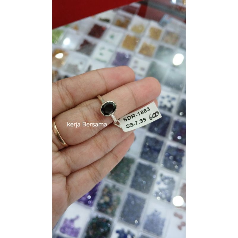 cincin perak batu black tourmaline oval
