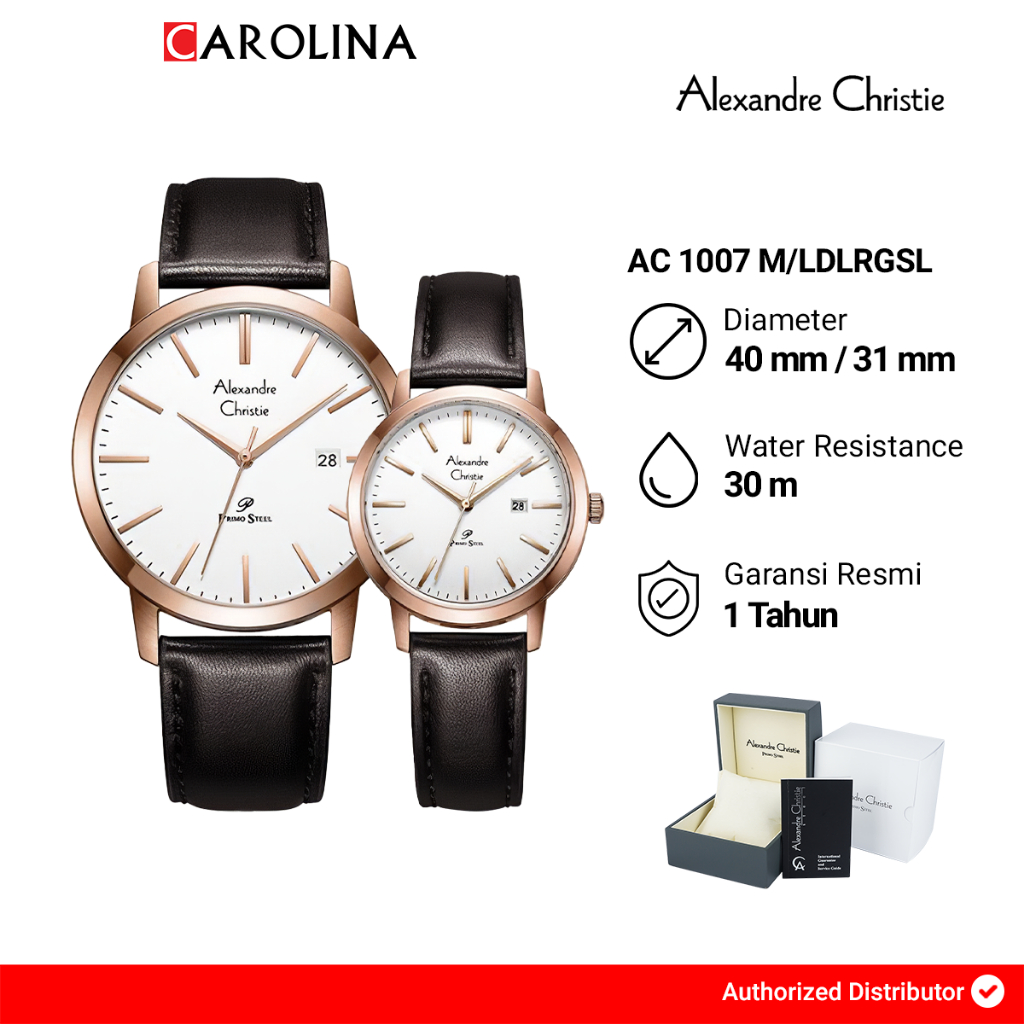 Jam Tangan Couple Alexandre Christie Primo Steel AC 1007 M/LDLRGSL Silver Dial Dark Brown Leather St