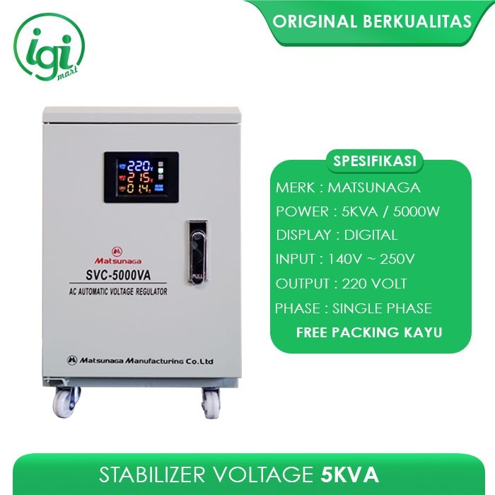 STAVOLT SVC 5000W DIGITAL MATSUNAGA STAVOL LISTRIK STABILIZER 5000VA
