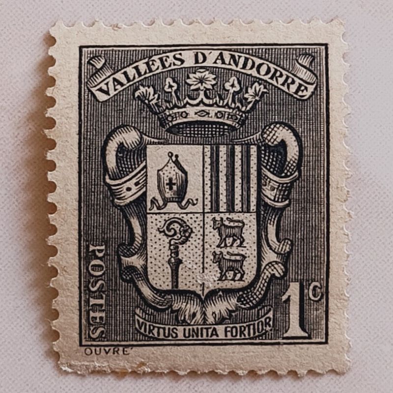 

(AD) Perangko Andorra (Perancis) 1937 Coat of Arms - Coat of Arms of Andorra 1 centime Mint