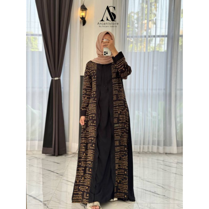 Gamis Dress Abaya Hitam bahan Twill uniqlo original by ANJANISTORE