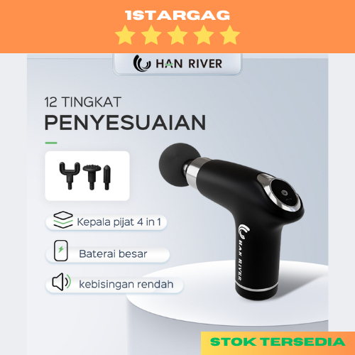 HAN RIVER Alat Pijat MASSAGE GUN - DEEP TISSUE MUSCLE MASSAGER GUN-HITAM