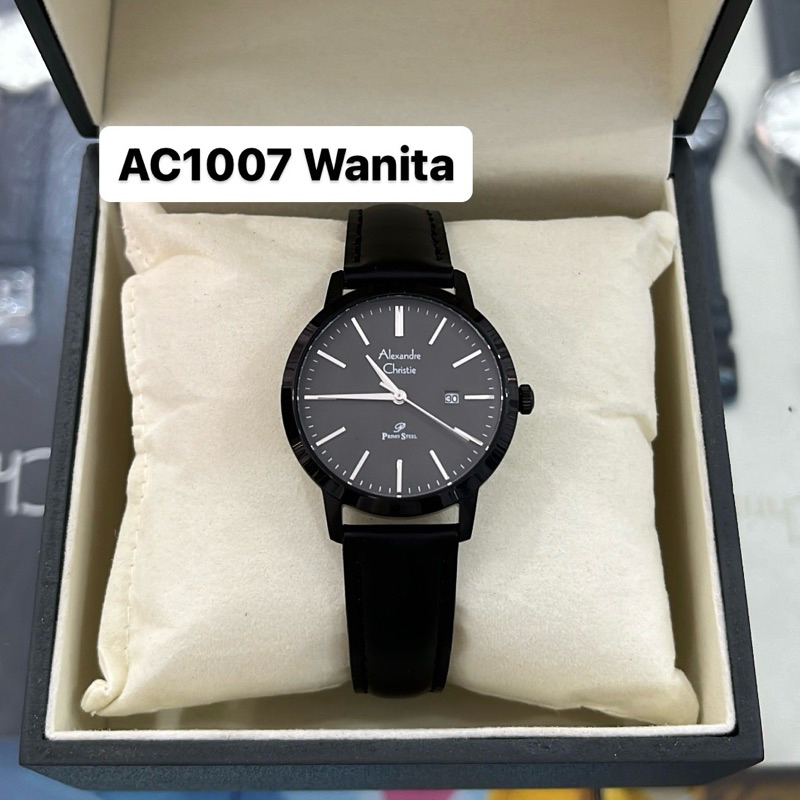 Jam Alexandre Christie AC 1007 Wanita Hitam Kulit