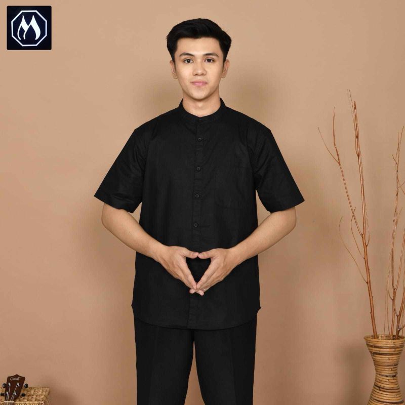 MARGANO Kemeja Koko Lengan Pendek Pria Dewasa Hitam