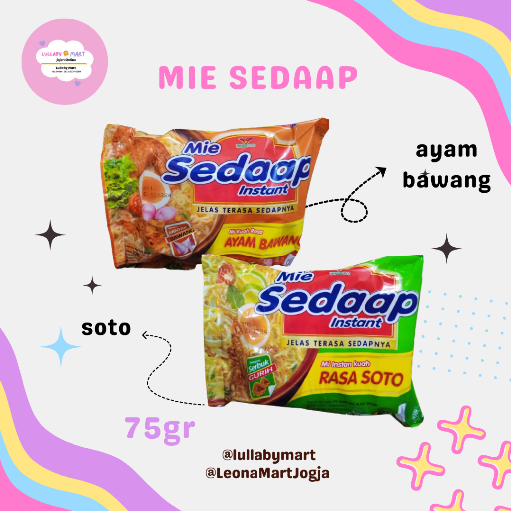 

Mie sedaap instan kuah rasa soto dan ayam bawang 75gr