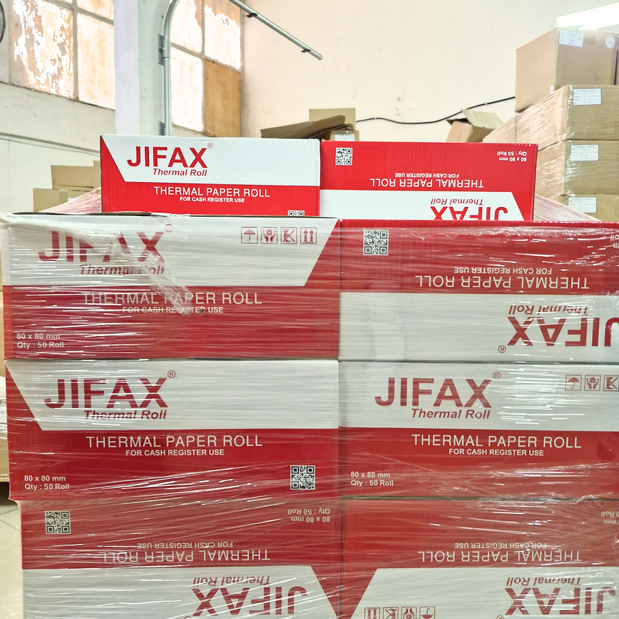 

Jifax Merah 80x80mm core 1 inch Kertas Thermal 1 dus isi 50 roll