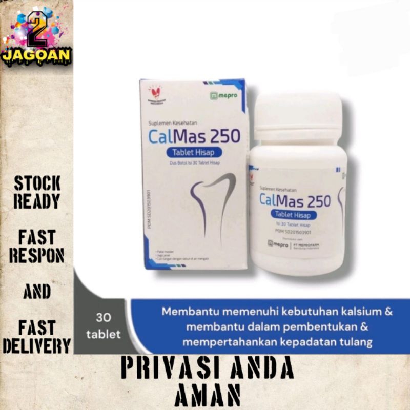CalMas 250 mg Box 30 Tablet Hisap Vitamin Peninggi Badan Anak - Kalsium Pertumbuhan Tulang dan Gigi