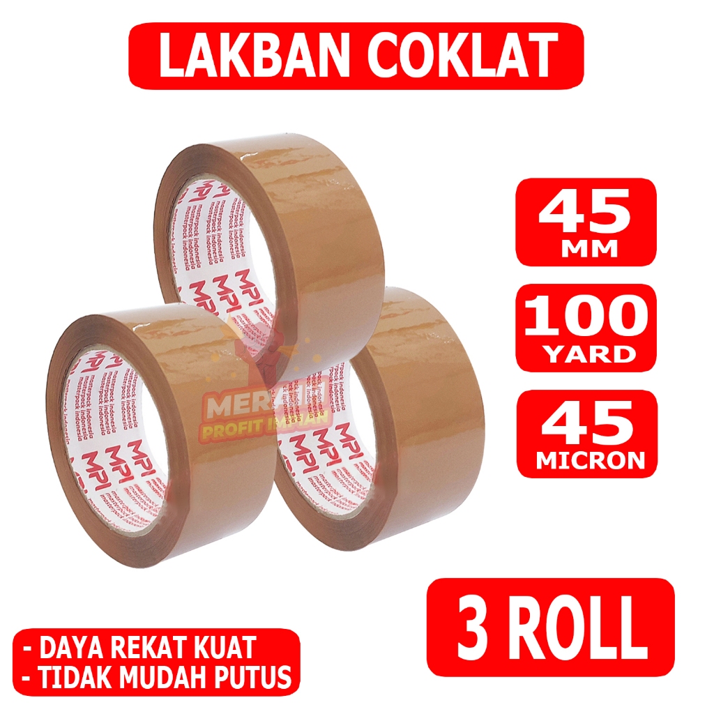 

3 Pcs - Lakban Coklat 100 Yard - Lakban MPI 45 mm x 100 yard - Lakban Packing