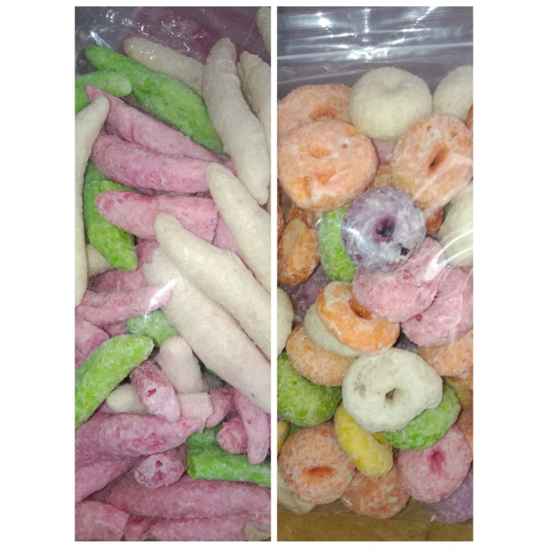 

cemilan gabus warna, gabus donat perbungkus